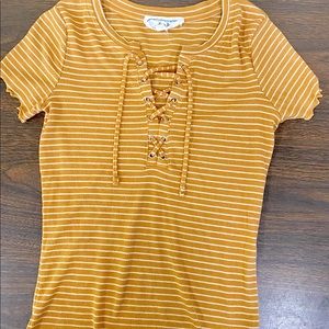 Ribbed, Lace-Up Blouse